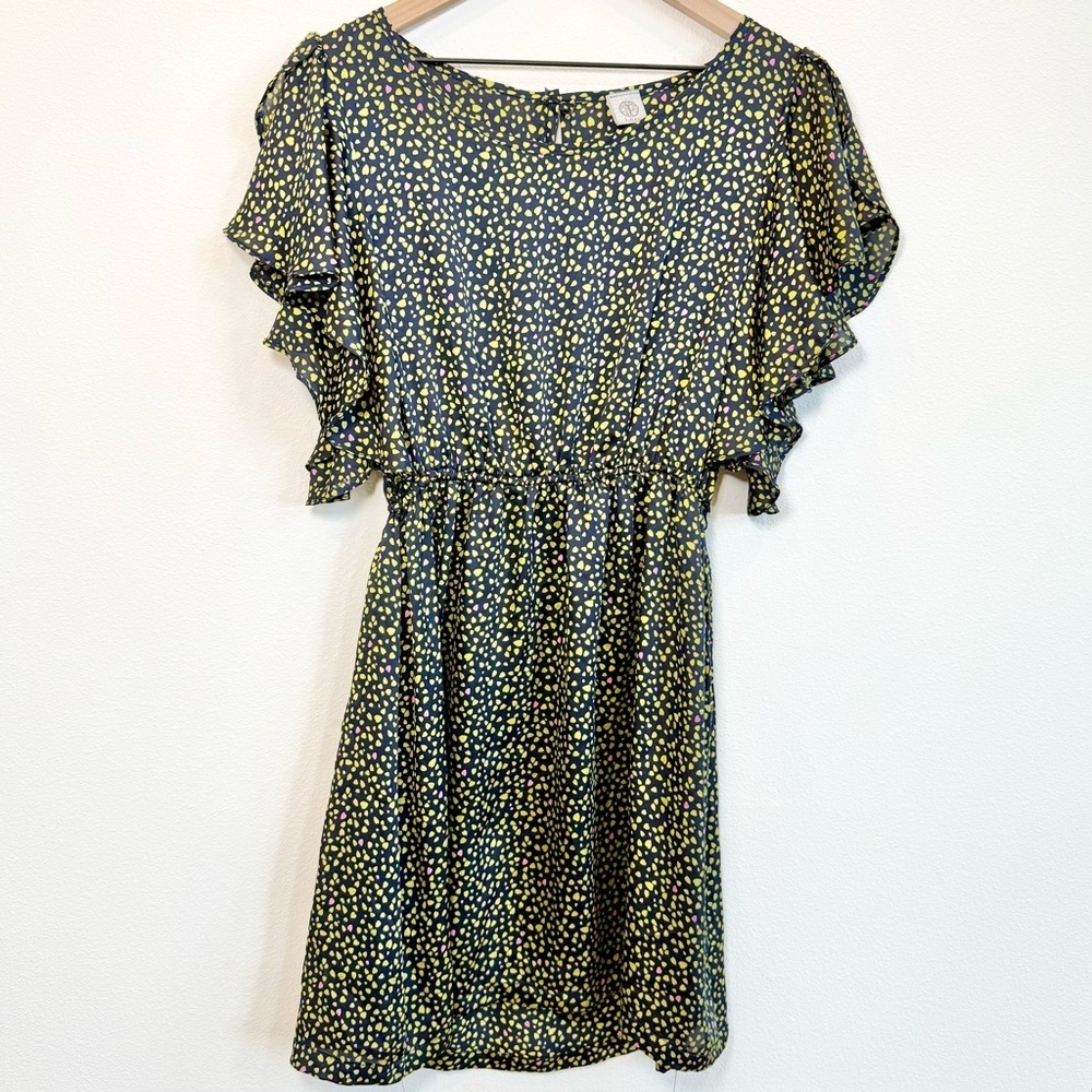 i. Ner Women’s Heart Printed Ruffle Sleeve Mini Dress Size Large